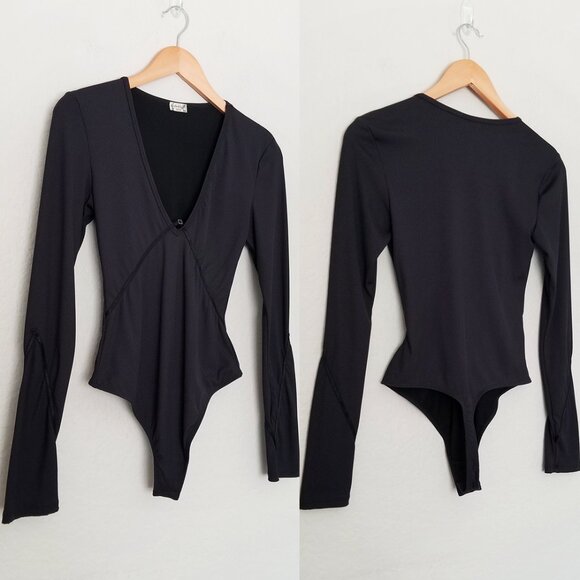Free People Intimately Victoria Plunge V Neck Bodysuit S Long Sleeves Stretchy - Picture 6 of 15